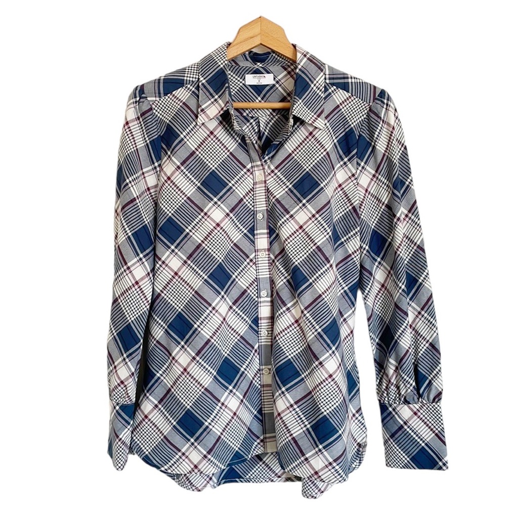 Untuckit Sarah Blue Plaid Long Sleeve Western Button Down Shirt size 8